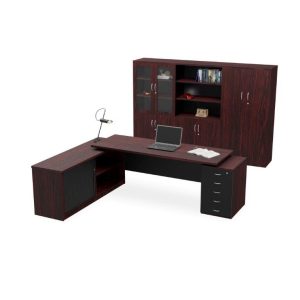 Nevada Office Desk with Roller Door Credenza for private office planning – alternate product view 3