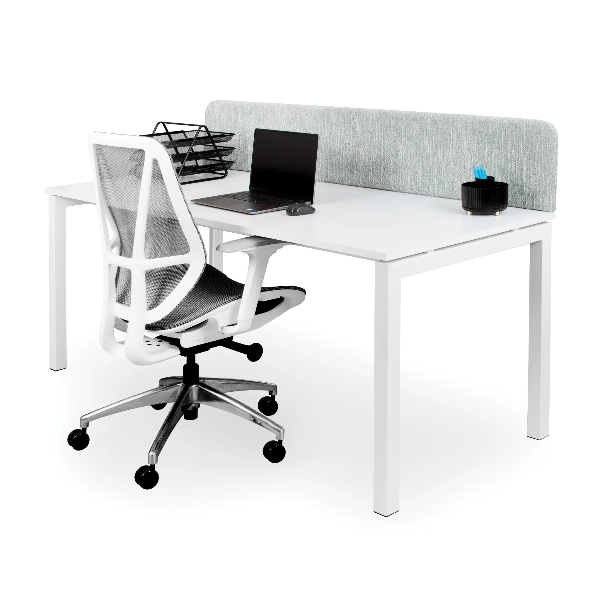 Steel Frame Single Workstation with Acoustic Screen – White for commercial office work