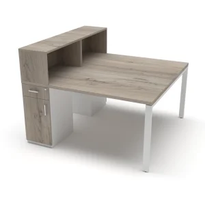 Steel Range 2-Way Cluster with Desktop Bookshelf and Support Pedestal for open-plan team work